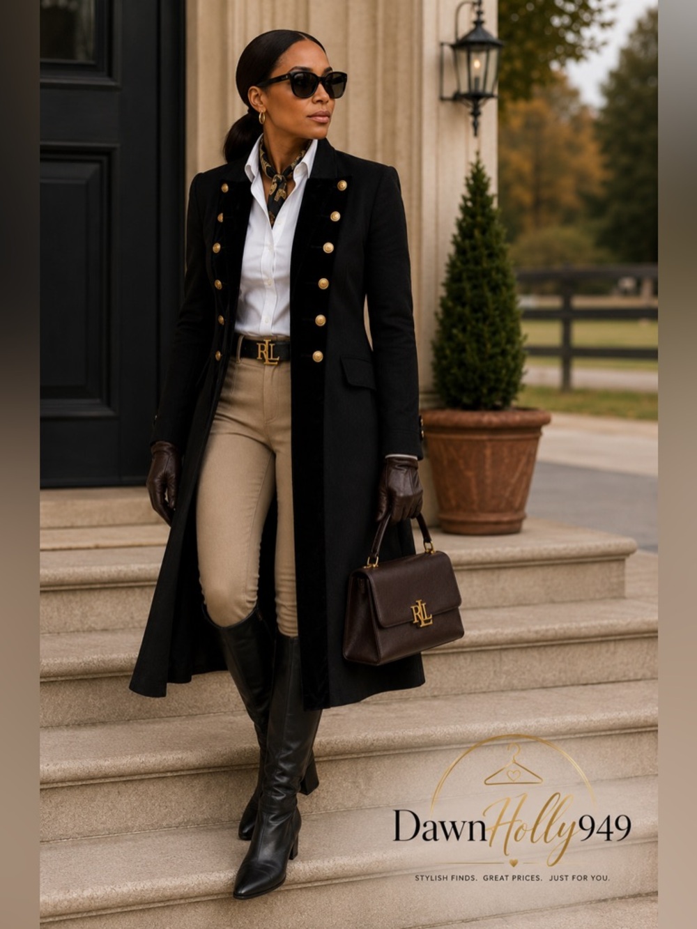 Denim & Supply Ralph Lauren Black Military-Style Trench Coat with Gold Buttons